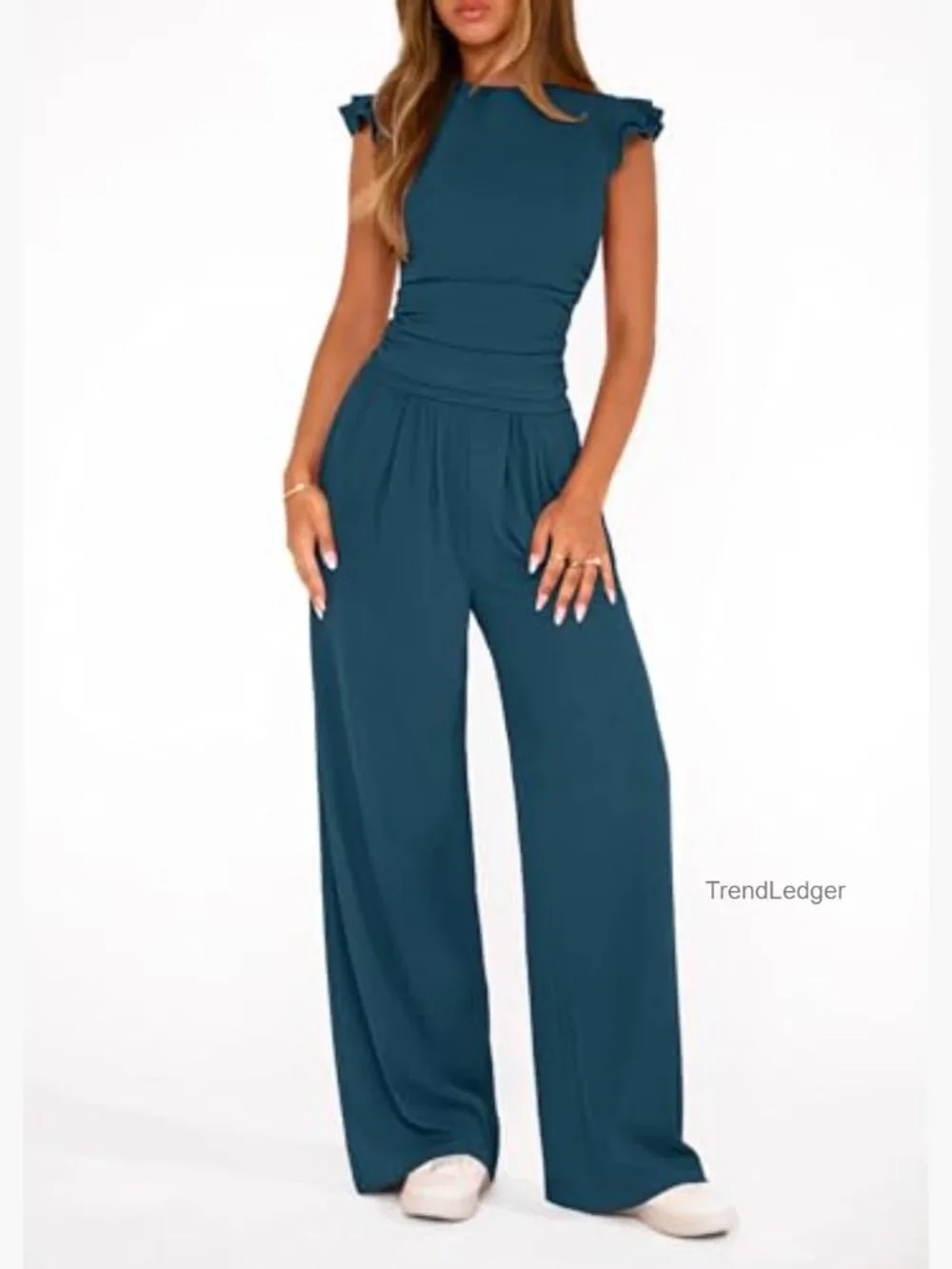 Cap Sleeve Crop Top & Wide Leg Pants Matching Set Summer Outfits